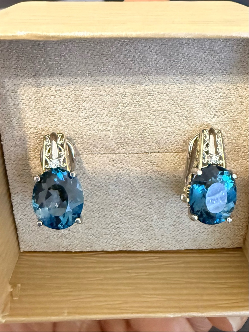 Genuine London Blue Topaz Sterling Silver 925 Two-Tone Leverback Earrings - Picture 10 of 11